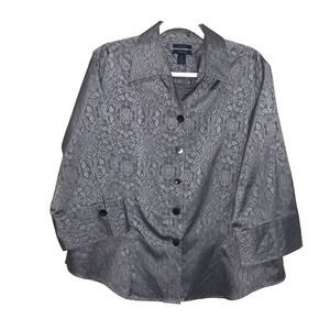 Westbound Sz 18 Wrinkle Free Silver Floral Jacquard 3/4 Sleeve Tunic Shirt